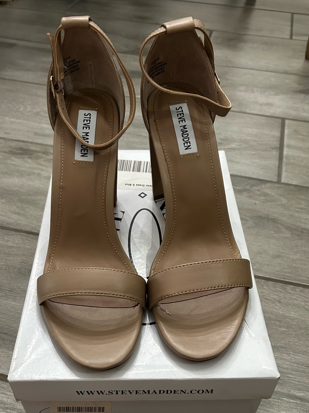 Steve Madden Nude/Tan Ankle Strap Block Heel Sandals